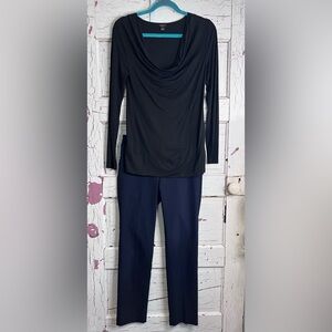 THE WHOLE FIT Ann Taylor Black Top + Navy Straight Leg Talbots Stretch Pants